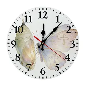 Christian Butterfly Wall Clock, 10 Inch Silent Non-Ticking Analog Clock with "Butterfly & Cocoon" Design, Inspirational New Life Gift for Faith Believers & Baptism