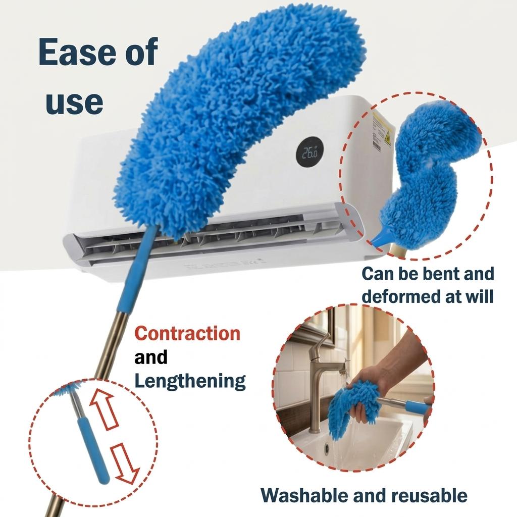 Extendable ceiling fan cleaning duster, washable and reusable cleaning tool microfiber duster, 13 to 31 inch fan blade cleaner, cleaning set with handle brush,for cleaning walls, bookshelves, doors and windows tops Orange Suit Lightweight Tool