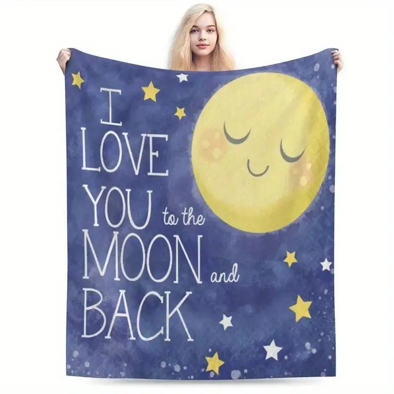 Cozy Aesthetic Anti-Pill Flannel Letter Blanket - 32x48in Fluffy Lint-Free Throw, "I Love You Till the Moon and Back" Custom Personalized Bookish Item, Cozy Setup Camping Bedding Gift for Friends