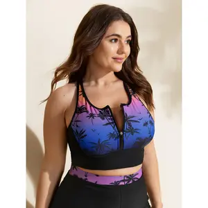 BLOOMCHIC Plus Size Tropical Print Smooth Core Swim Top [M-6X]2026 Summer Vibes Swimweek