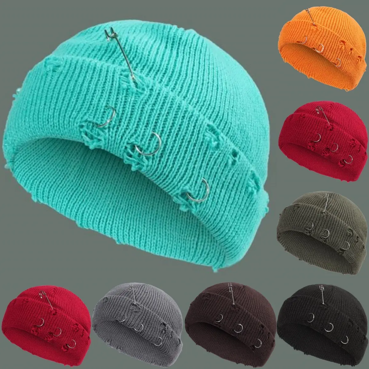 Ripped Pin Skull Beanie - Comfortable Fit Beanie for Spring Winter and Fall with Skull Design