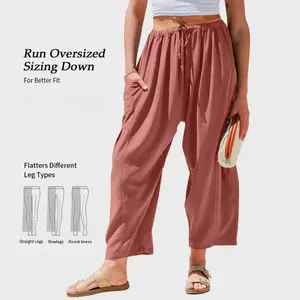 Women's Linen Blend Wide - Leg Pants, Casual Loose Beach Pants with Pockets, Harem Pants in Spring/Summer Style. Spring Sale, a Must - have for Your Beach and Casual Outings