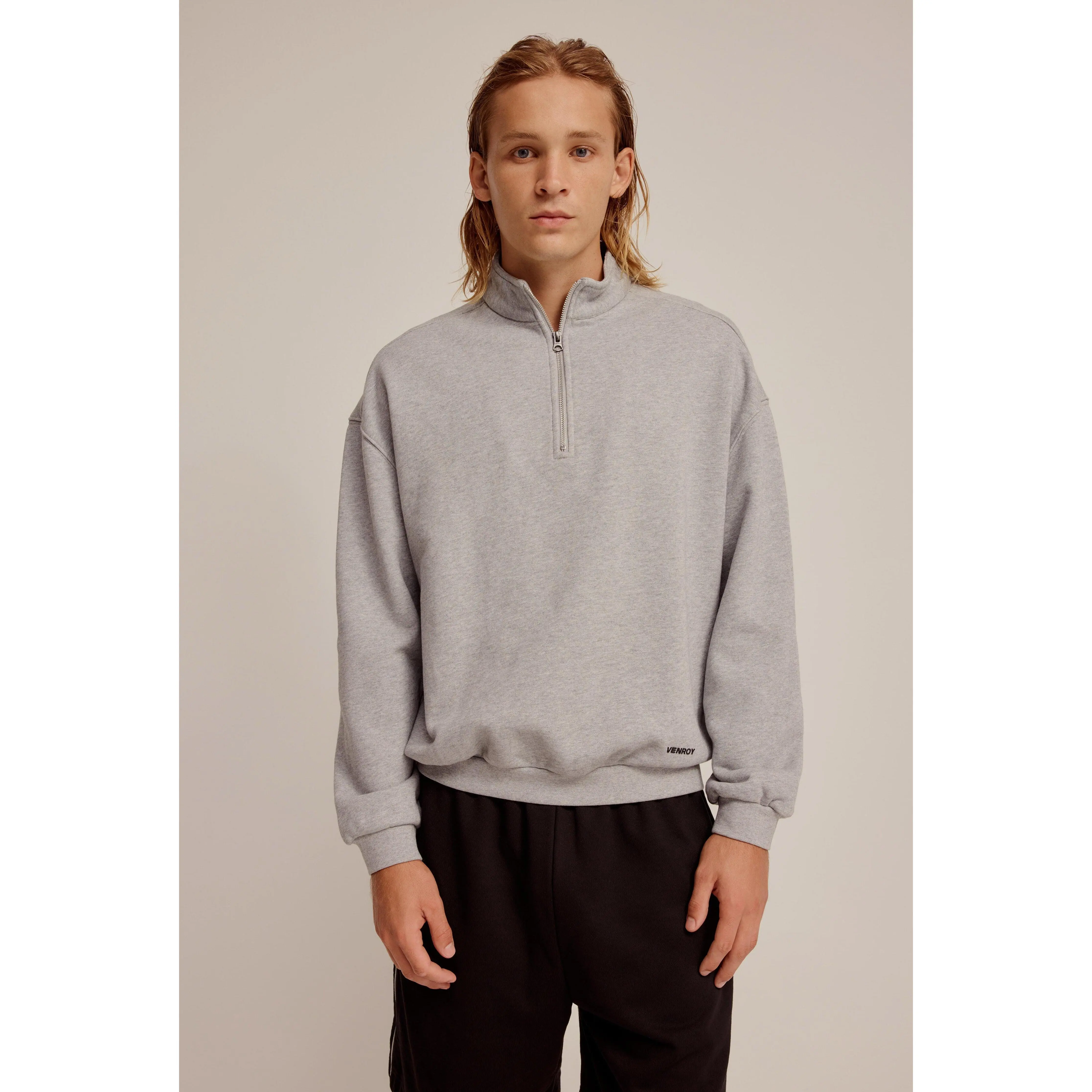 Heavyweight Track Sweater - Grey Marl