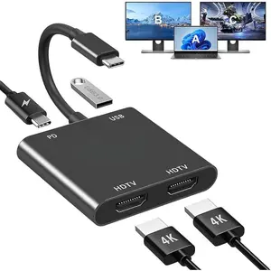 USB C to Dual HDMI Adapter, (4 in 1) USB C Hub Multiport adapters 2 output movie, 100W PD, USB 3.0, Dual Monitor Adapter Support Laptop USB C to hdmi Splitter Extended Display for USBC Device