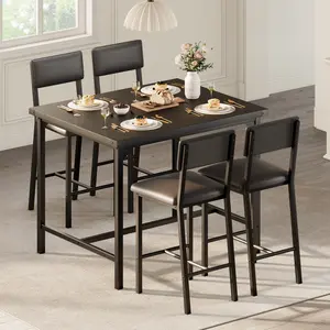 Dining Table Set for 4 with Footrest & Corner Protector – Counter Height Kitchen Table with 4 Upholstered Bar Stools, Space-Saving Pub Set for Apartment, Kitchen Room, or Pub