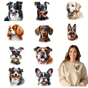 12 Piece Dog DIY DTF Transfer Stickers, Washable Heat Transfer Design, for T-Shirts, Masks, Jeans, Backpacks, Vibrant Plastic Patches, Art
