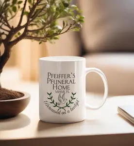 The Golden Girls Pfeiffer's Pfuneral Home Bereaved on a Budget Coffee Mug 11oz 15oz, The Golden Girls, Funny Christmas Coffee Mug, Gag Gift Christmas, White Elephant, Printed in the USA, Comedy mug