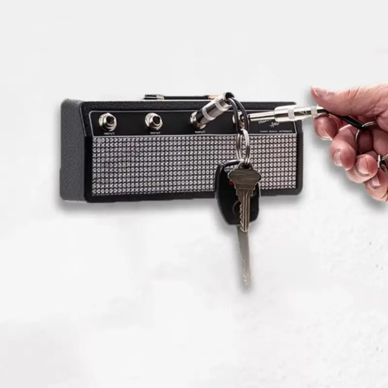 Guitar Amplifier Design Key Hook, 1 Count Wall Mounted Key Holder with 4 Counts Guitar Plug Keychains, Home Organizer for Living Room Bedroom, Decor, Home Organization, Decorative Key Hook