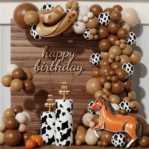110pcs West Cowboy Balloons Garland Arch Kit |   Light Beige Khaki Coffee Latex Balloon, Cowboy Hat, Horse Aluminum Film Balloon - Farm Theme Balloon Set for Horse Racing Festival, Birthday Party, Farm, Rustic Party, Western Celebration
