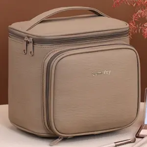 Handheld Multi-Layer Large Capacity Makeup Bag, Multifunctional Partitioned Brush Storage, Travel Organizer, Cosmetic Case