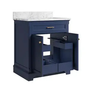 allen + roth Roveland 30-in Royal Navy Undermount Single Sink Bathroom Vanity with Natural Carrara Natural Marble Top (damaged)