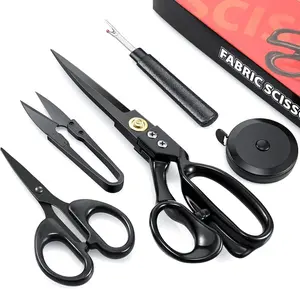 5Pcs Professional Tailor Scissors Set, 9 Inch Heavy Duty Fabric Sewing Shears in Classic Black, Complete Kit with Thread Snips, Tape Measure & Seam Ripper, Sharp Cutting Tools for Quilting, Dressmaking, Crafts, Perfect for Daily Use & Holiday Gifts