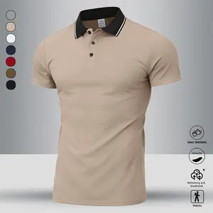 Men’s summer short-sleeve golf polo shirt, solid color casual business style, regular fit, suitable for everyday wear, gym, fishing, and camping.