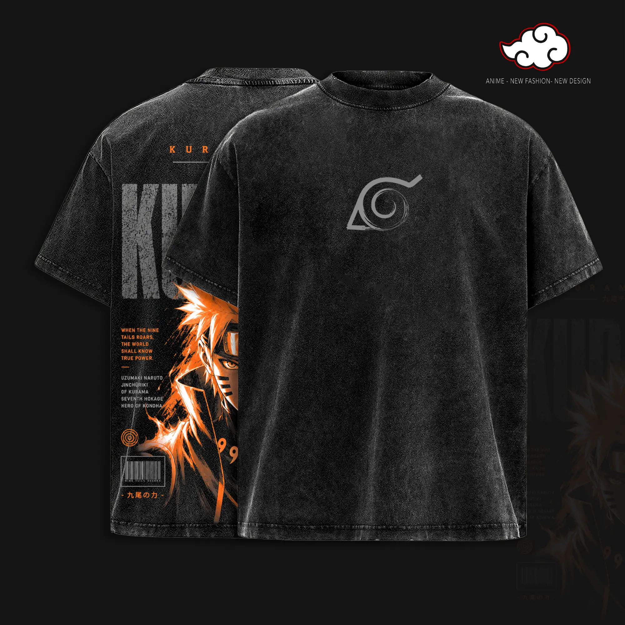 Narutoo ''Uzumaki'' -Vintage Washed Anime Shirt, Kurama Mode Rasengan Graphic Tee, Hidden Leaf Village Manga T Shirt, Oversized Heavyweight Cotton Streetwear, Anime Fan Gift
