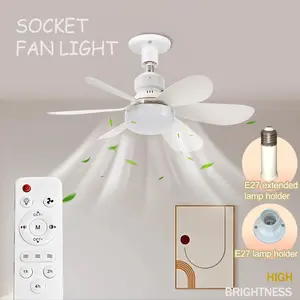 Ball Bulb Fan Light, E27 Socket, 6 Blades, Remote Control, Adjustable Brightness 3000k-6000k, Three Speed Settings, Ideal for Bedroom, Living Room, Garage, Dormitory