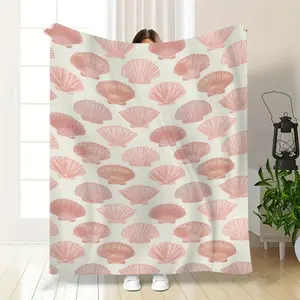 Pink Seashell Throw Blanket, Soft Coastal - style Blanket for Bed, Extra Large Machine Washable, All Season Flannel, Comfort for Home Office, Gifts for Beach Lovers