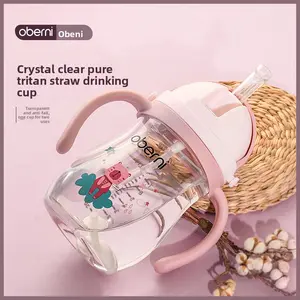 Obani 270ml Baby Training Cup with Handle & Strap for Children Drinking Water Straw Cup Safe Tritan Material Anti-Choking Design Leak-Proof