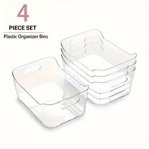 4 Piece Transparent Storage Baskets Set, Multi-Purpose Organizer Box, Cosmetic and File Holder, Desk Drawer Organiser