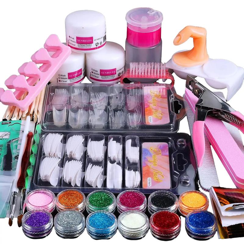 Nail Kit Set Professional Acrylic with Everything, 12 Glitter Acrylic Powder Kit Nail Art Tips Nail Decoration, DIY Nail Tool Nail Supplies Acrylic Nail Kit for Beginners (Professional) Crystal Manicure Nail Care Clipper Gift Long Lasting Nail Polish