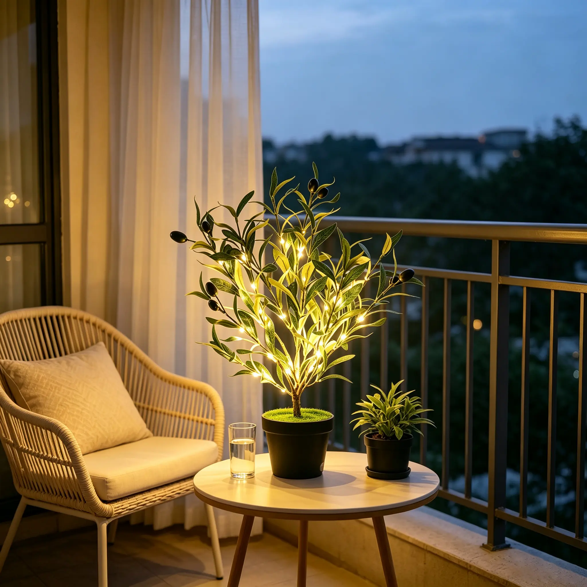 17.7 in Contemporary Pre-Lit LED Artificial Olive Tree with Warm Fairy Lights, Bendable Branches, Mini Pot for Christmas Family Bedroom Living Room Table Centerpiece Home Decor Gifts