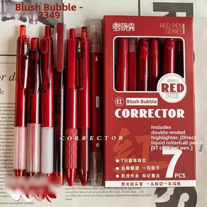 7 pcs red pen set with gel pen, rollerball pen, double tip highlighter, Marker Pens, Correcting tool. Smooth red ink for marking, correcting and drawing. Ideal teacher correction pen set for school, office, exam marking, sketching and art use