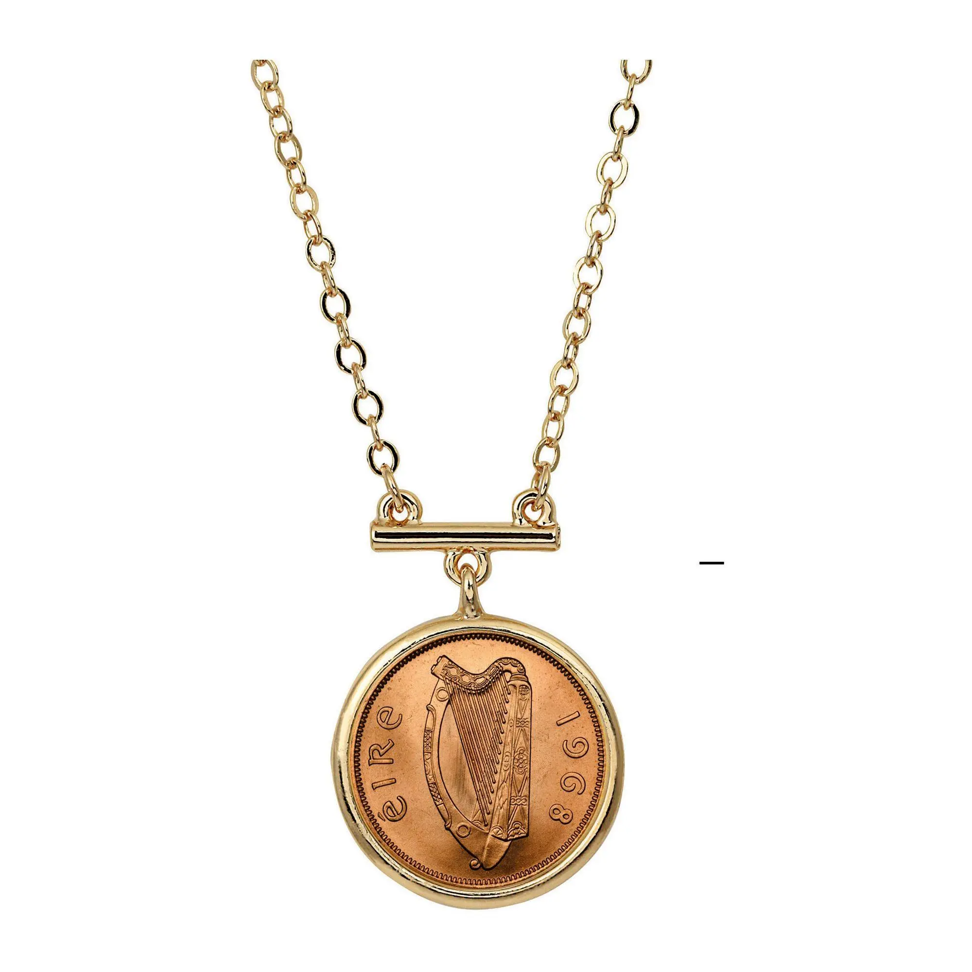 Irish Penny Coin Goldtone Bar Necklace