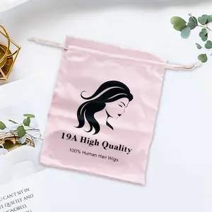 Satin Wig Bags with Drawstring - Silk Hair Storage Bags for Multiple Wigs, Bundles, Extensions (Pink)
