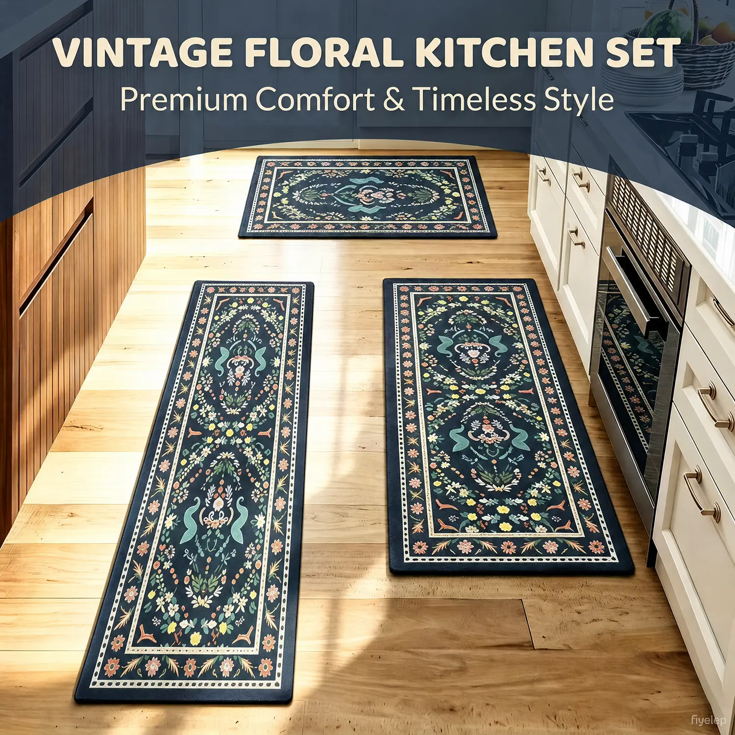 3 Piece Diatomaceous earth Farmhouse Kitchen Rug Set, Non Slip Absorbent Stain Resistant Floor Mats & Runner Carpet, Decorative Kitchen Rugs for Kitchen Floor, Laundry Room & Hallway