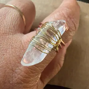 Clear Quartz Copper Ring with Brass Wire - Handcrafted Jewelry for Everyday Wear