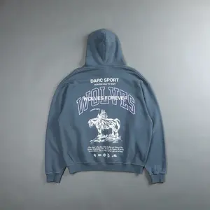 Darcsport Hood Loose Wolf Head Printed Hooded Fashion Brand Printing Autumn and Winter Fleece-lined Men's Women's Pullover