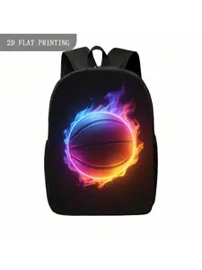 1pc Sport Style Flaming Neon Basketball Graphic Vibrant Print Backpack Large Suitable for Valentine'S Day And Back-To-School Gifts., for Teenager, For Teenager