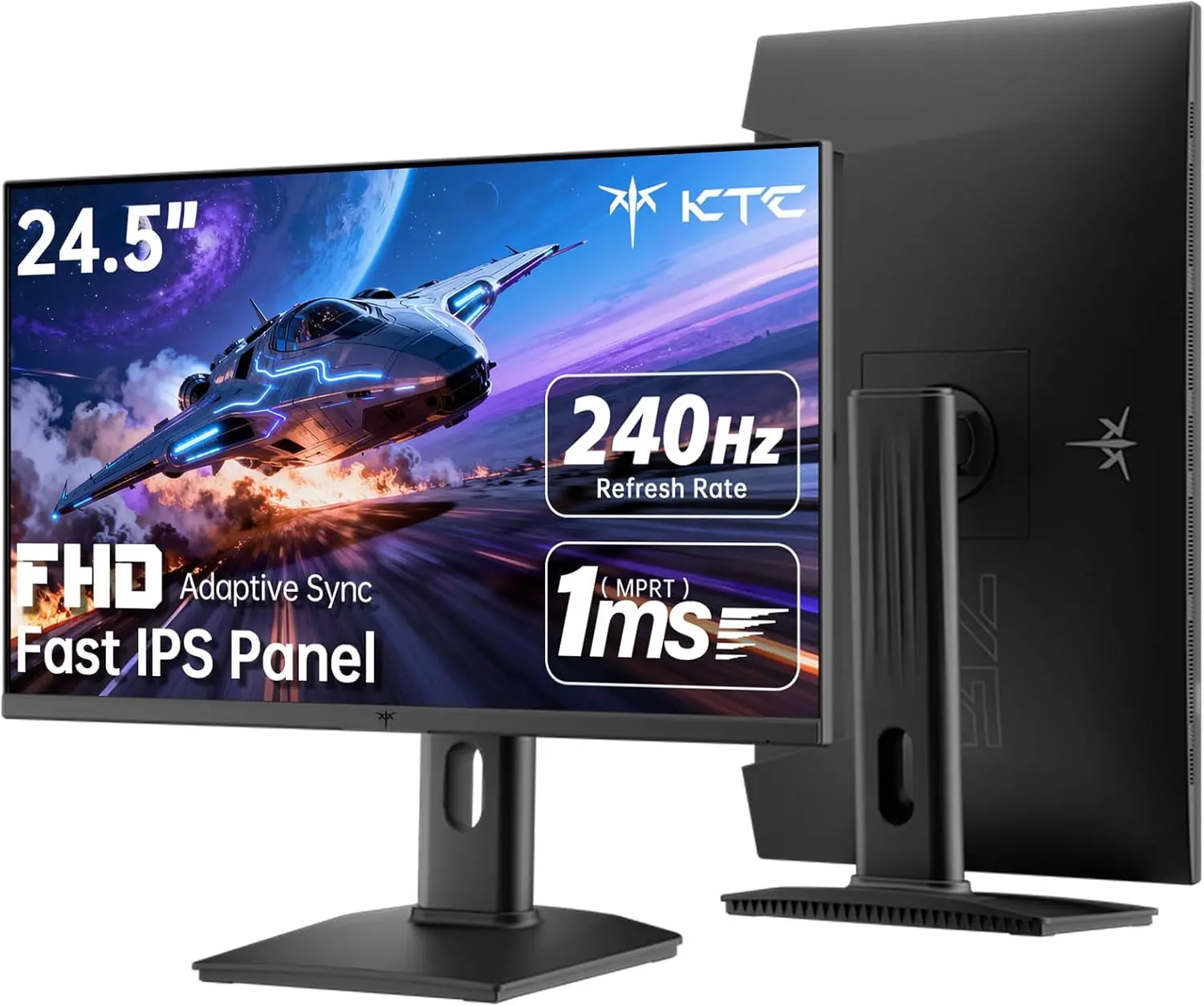 Ktc 25" FHD 240Hz HDR400 1ms Frameless Fast IPS PC Gaming Monitor for PC Gaming Upgrade, 1920*1080P, 114% sRGB, HDR10, Adaptive FreeSync & G-Sync, Eye-Friendly, 2 HDMI Ports, DP, VESA Mountable, Elevation-Pivot-Tilt Adjustable