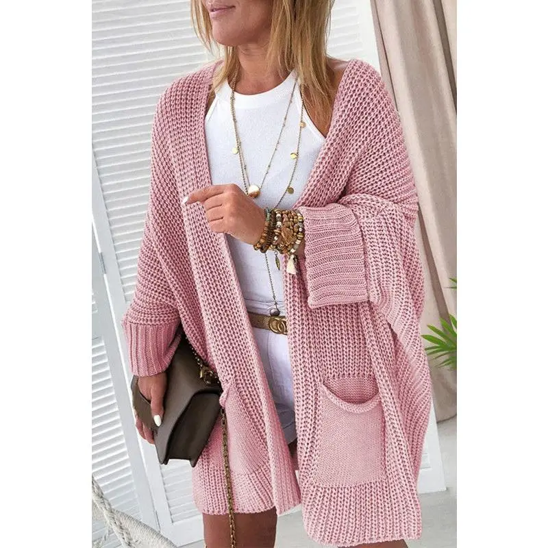 Oversized Fold Over Sleeve Open Front Cardigan