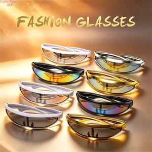 2026 Y2K Futuristic Wraparound Sunglasses for Women & Men, Cyberpunk Metallic Visor Shades, UV400 Protection Oversized Shield Glasses, Trendy Rave Festival Streetwear Eyewear for Outdoor Party Travel, Fashion Wrap Around One Piece Lens Sun Glasses,summerv