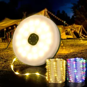 Retractable Solar Camping String Lights, 4 in 1 Quick Storage Rechargeable Tent Lights String with 8 Lighting Modes, Hanging Waterproof Portable LED Lamp for Outdoor Patio Awning Garden Party Essentials