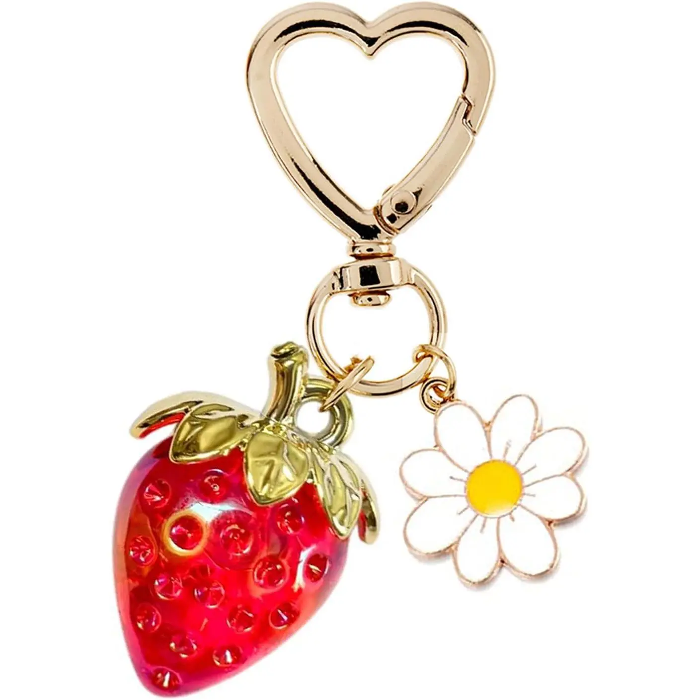Strawberry Keychain Heart Bag Charm Purse Accessories Decor for Women | Kawaii Heart Flower Daisy Key chains Accessories Decor for Girls Purse Gift