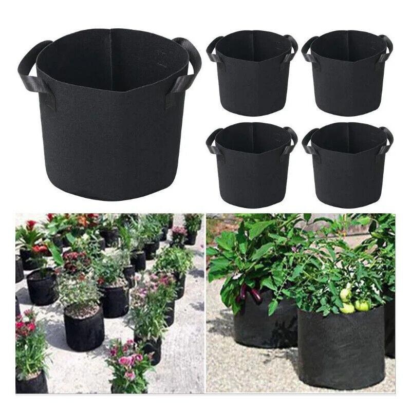 5 Pcs Plant Grow Bag  Raised Garden Planting Beds Pots 5 Gallon Large Heavy Duty Fabric Grow Pot Breathe Cloth Planting Container Outdoor Green