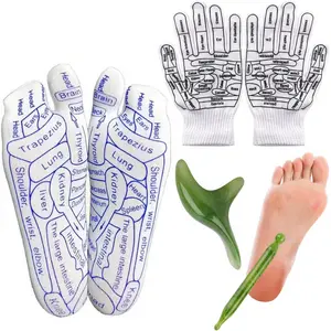 Reflexology Socks with Tools and Gloves Set, Unisex Pressure Point Socks with Reflexology Tools, Acupuncture Socks Kit for Foot Massage, Foot Massage Sock Guide Fashion Accessories Body Care Comfort