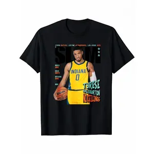 Men's Vintage Basketball Graphic T-Shirt - 100% Cotton Crew Neck Tee with Tyrese Haliburton SLAM Cover Print | Unisex Retro Sportswear | Streetwear Essential