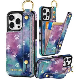 Petitian for iPhone Case Wallet - Women Girls Cute Girly Aesthetic Unique Design Leather Credit Card Holder Cardholder Stand Wristband for iPhone 16 Pro Max, Grow Flower