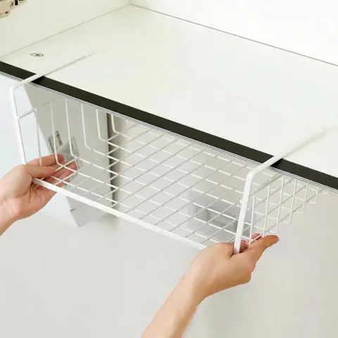 Under Shelf Hanging Mesh Basket, Home Under Cabinet Floating Storage Basket, Simple Houseware Under Shelf Storage Rack, Household Kitchen Storage Organizer, Wire Basket, Metal Storage Basket, Under Counter Storage Organizer, Kitchen Organizers and Storage