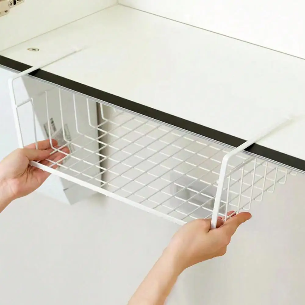 Under Shelf Hanging Mesh Basket, Home Under Cabinet Floating Storage Basket, Simple Houseware Under Shelf Storage Rack, Household Kitchen Storage Orga