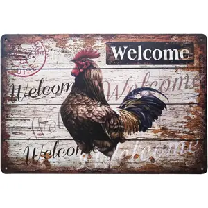 Funny Chicken Welcome Vintage Metal Tin Sign Art Family Road Crossing Farm Decorative Country Home Decor Signs Iron Painting Decoration