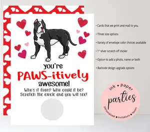 Dog Pitbull Valentine's Day Kids Valentine Scratch Off Cards Tickets Party Favors Classroom School Class Personalized Custom