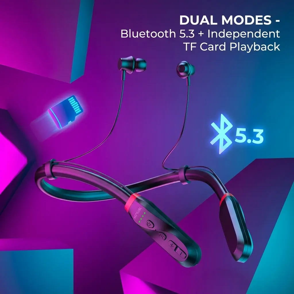 MZYJBL Lightweight Aluminum Alloy In-Ear Neckband Bluetooth 5.3 Earbuds - Ergonomic Headset with IPX7 Water Resistant, HiFi Stereo Sound, Magnetic Control, TF Card Playback, Stable Sports Connection, Compatible with Cellphones & Tablets Durable Audio