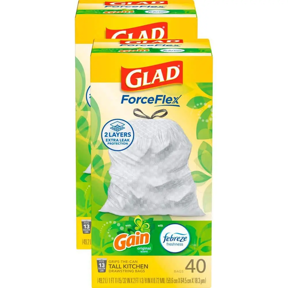13 Gal. Tall Kitchen Drawstring Gain Original with Febreze Trash Bags (40-Count, 2-Pack)