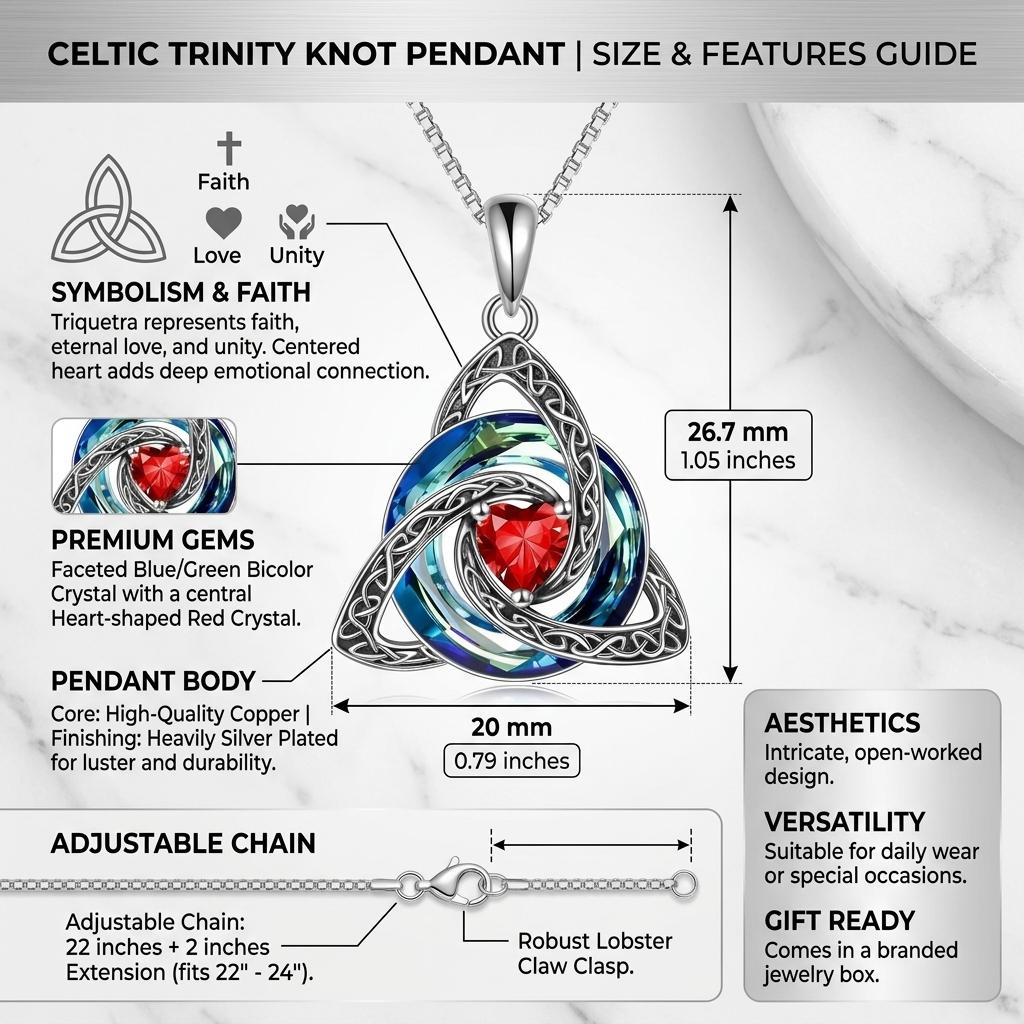 Celtic knot necklace adjustable chain and gift box