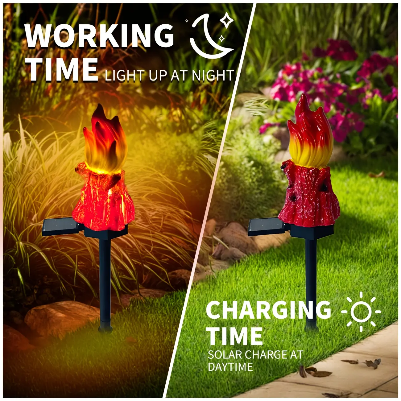 1/2 solar lawn lights, garden decorative lighting, outdoor landscape decoration, flame-shaped, warm white LED lights, IP44 dust and water resistant, suitable for garden, courtyard, and lawn decoration. Pathway lights spring black friday