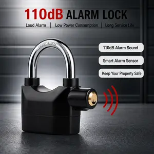 110dB Alarm Padlock, Heavy Duty Anti-Theft Motorcycle Lock, 10mm Thick Hardened Steel Shackle Dual Mode Security Lock for Bike, Storage, Gate & Luggage