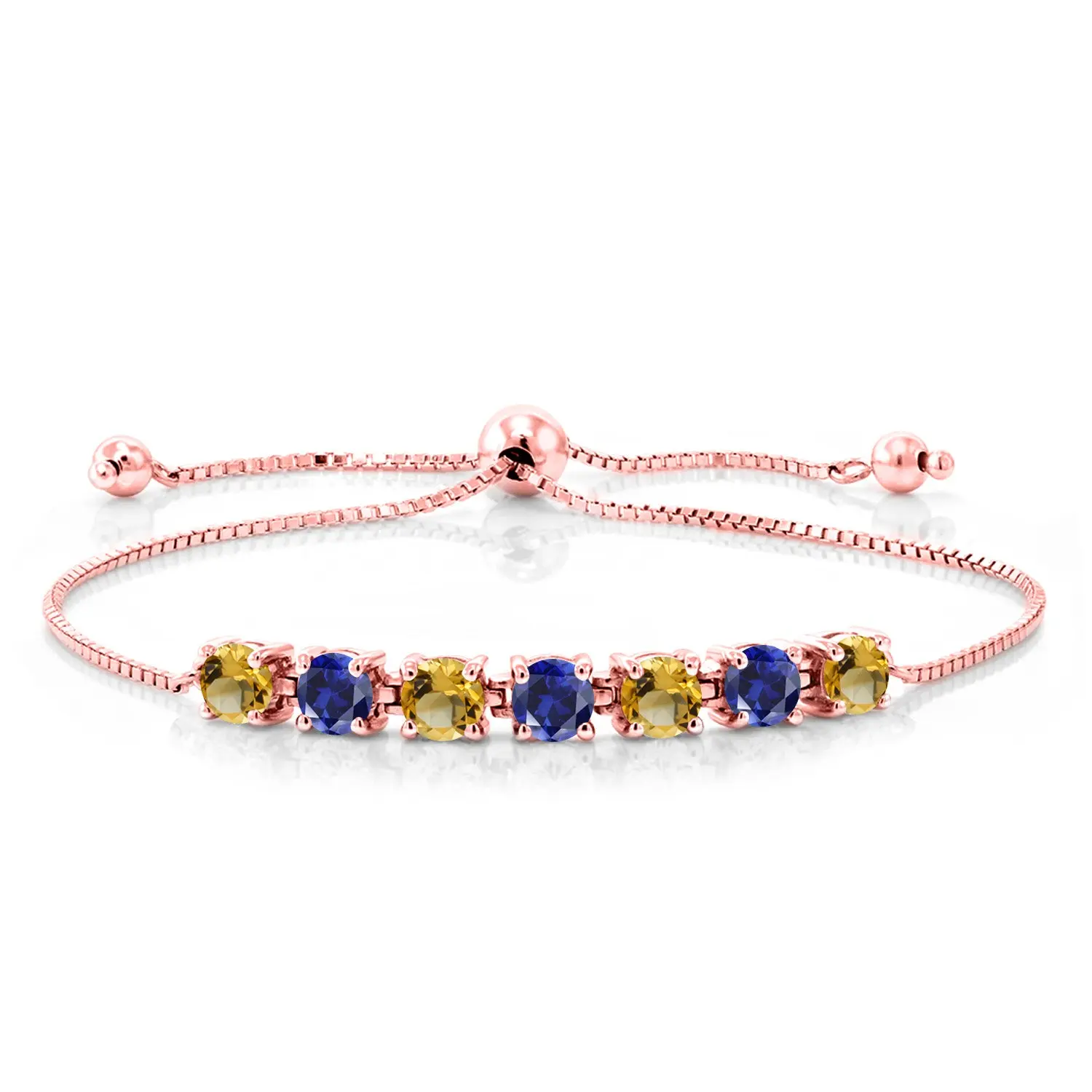 7-Stone Tennis Bracelet For Women | Gemstone Birthstone and Blue Created Sapphire | 925 Sterling Silver | Round Cut 4.5MM | Adjustable Bolo Bracelet For Women | Easy-On Easy-Off